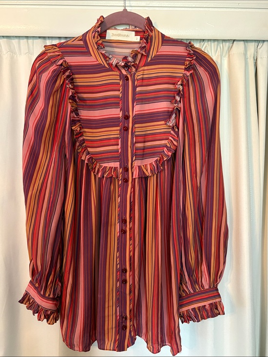 Zimmermann Tops - Zimmermann Pink Red Orange Striped Ruffle Blouse As seen on Drew Barry Sz 2